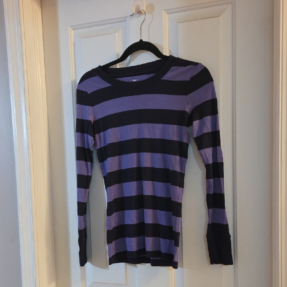Gap Striped Long Sleeve Top in Purple and Black Small